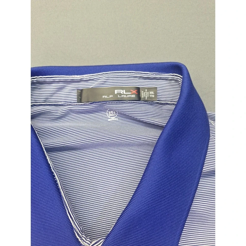 RLX Ralph Lauren Mens 2XL Blue Striped Performance Golf Polo Pelican Hill Preppy - Picture 4 of 9